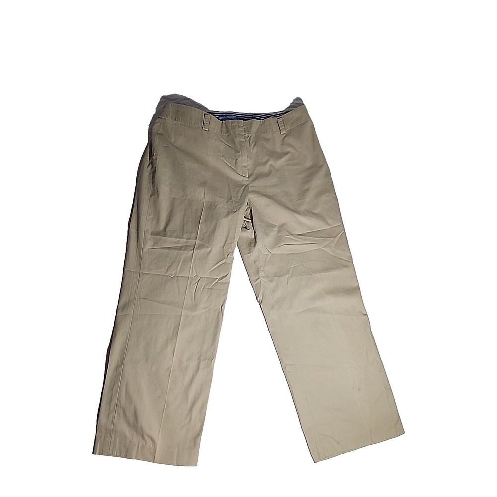 J. McLaughlin Khaki Flat Front Mid Rise Womens Cropped Wige Leg Pants Sz 8